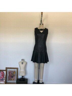 Carven Leather Fluted Dress Lamb Drop Waist Flappe